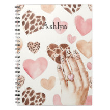 Pink Brown Cream Leopard Animal Hearts Hand
