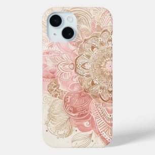 Pink Brown Cream Mandala Bohemian Boho Fashion iPhone 15 Case