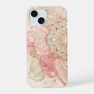 Pink Brown Cream Mandala Bohemian Boho Fashion iPhone 15 Case