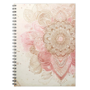 Pink Brown Cream Mandala Bohemian Boho Fashion Notebook