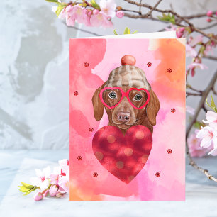 Pink Brown Dachshund Valentine's Day Gift Dog Card