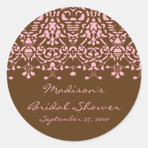 Pink & Brown Damask Bride Shower Sticker