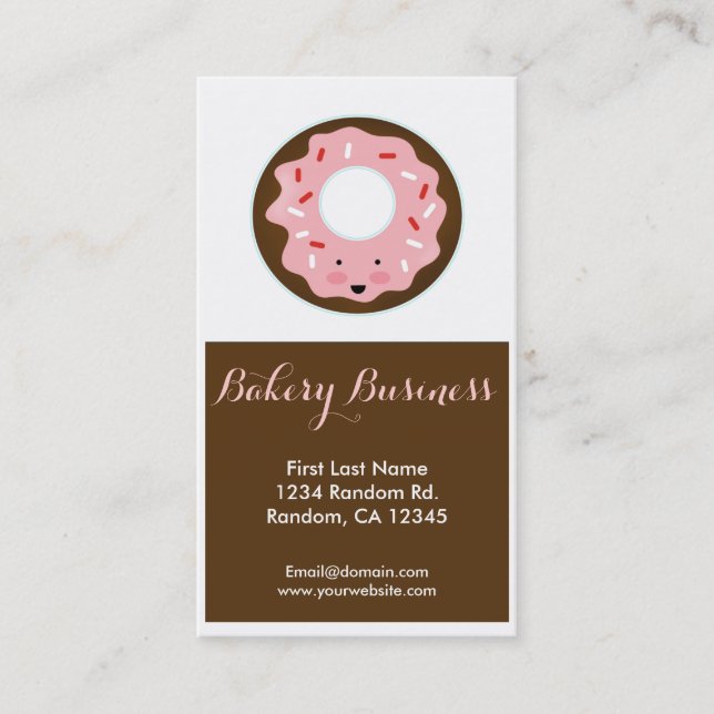 Pink brown doughnut custom bakery business cards (Front)