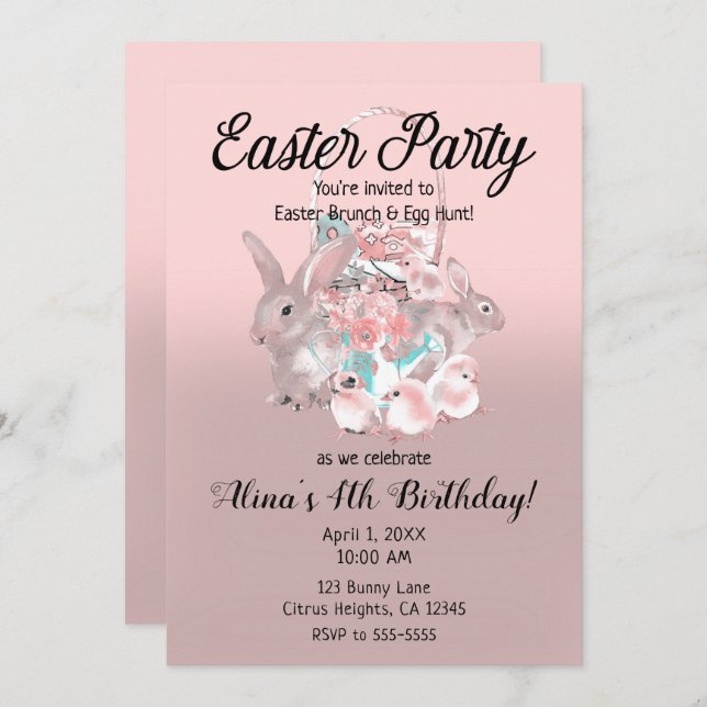Pink Brown Easter Egg Hunt Spring Birthday Party Invitation (Front/Back)