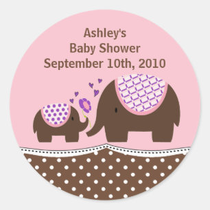 Pink & Brown Elephant Baby Shower Sticker