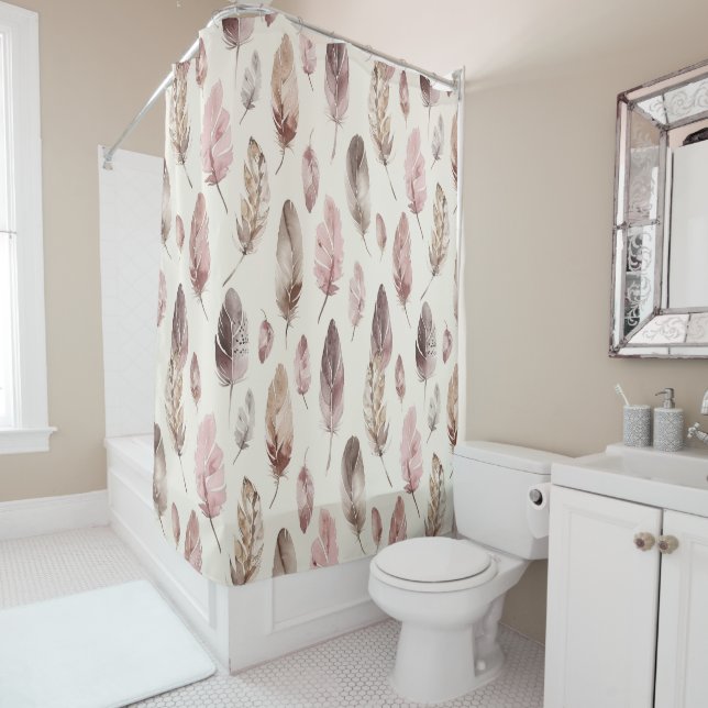 Pink Brown Feathers  Shower Curtain (In Situ)