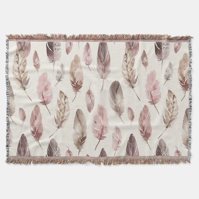 Pink Brown Feathers  Throw Blanket (Front)