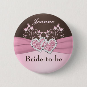 Pink, Brown Floral Bride-to-be Pin
