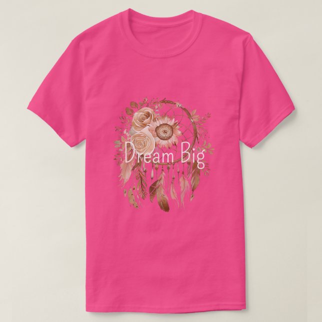 Pink Brown Floral Dream Catcher  T-Shirt (Design Front)