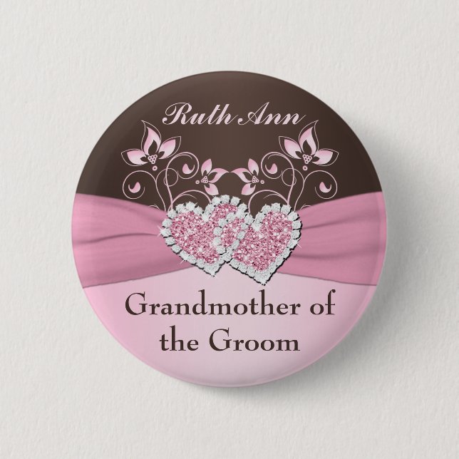 Pink, Brown Floral Grandmother of the Groom Pin (Front)