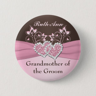 Pink, Brown Floral Grandmother of the Groom Pin