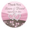 Pink, Brown Floral, Hearts Wedding Favour Sticker