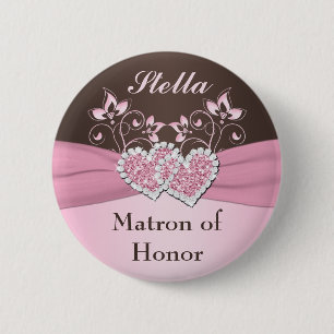 Pink, Brown Floral Matron of Honour Pin