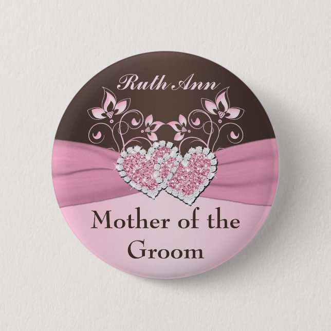 Pink, Brown Floral Mother of the Groom Pin (Front)