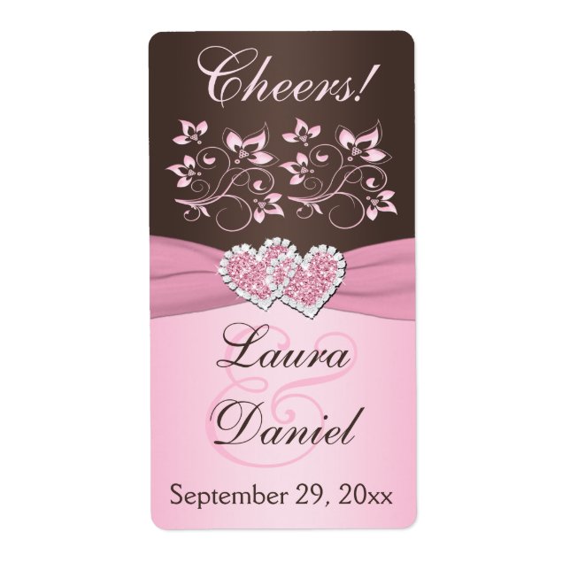 Pink, Brown Floral Wine Bottle Label (Front)