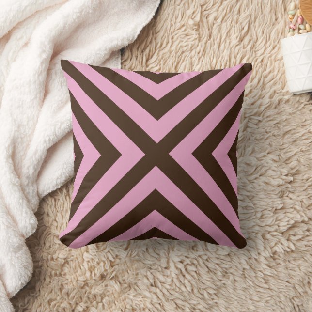 Pink Brown Geometric Decorative Throw Pillow (Blanket)