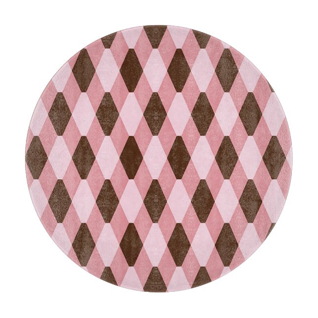 Pink Brown Harlequin Diamond Pattern Cutting Board (Front)