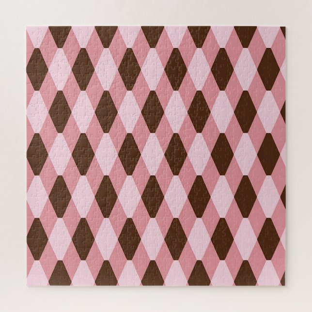 Pink Brown Harlequin Diamond Pattern Jigsaw Puzzle (Vertical)
