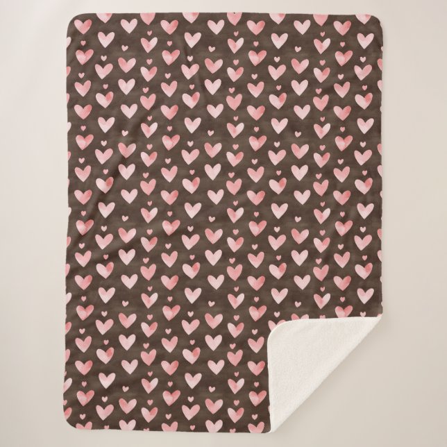 Pink Brown Hearts   Sherpa Blanket (Front)