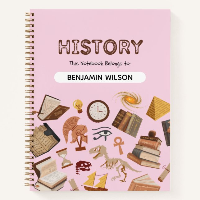 Pink & Brown History Spiral Notebook – Customizabl (Front)