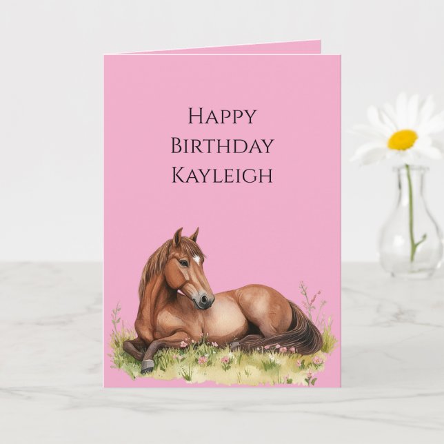 Pink Brown Horse Birthday Card (Small Plant)