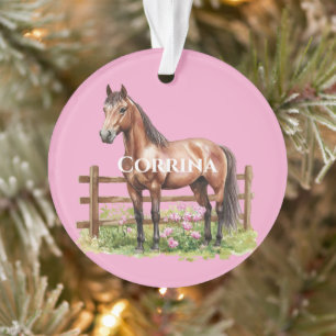 Pink Brown Horses Ornament