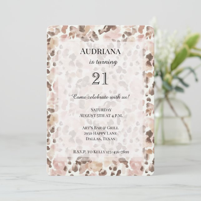 Pink Brown Leopard Birthday Invitation (Standing Front)
