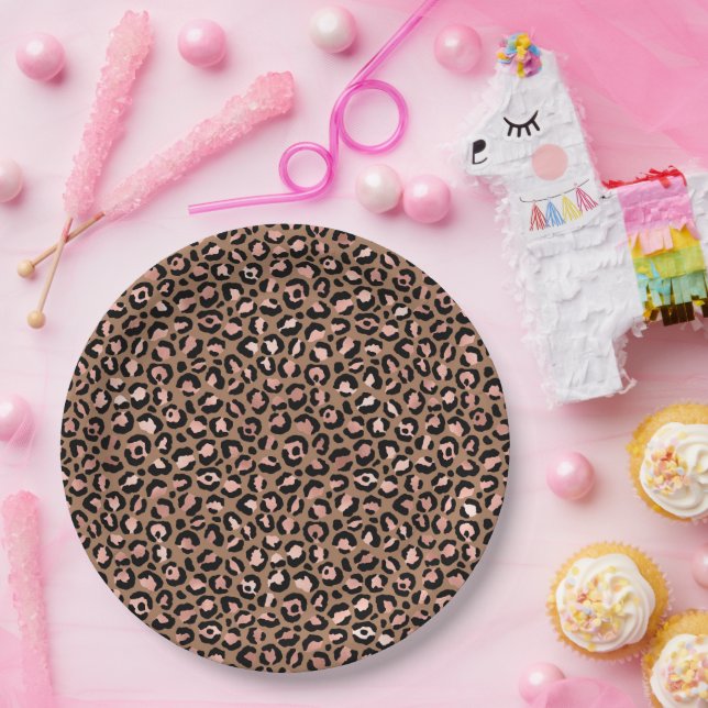 Pink Brown Leopard Paper Plate (Party)