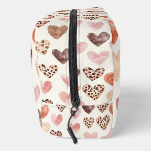 Pink Brown Leopard Print Hearts Dopp Kit
