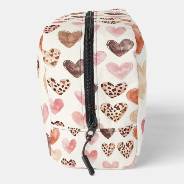 Pink Brown Leopard Print Hearts  Dopp Kit (Right)