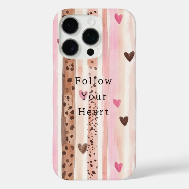 Pink Brown Leopard Print Hearts Stripes Case-Mate iPhone Case (Back)