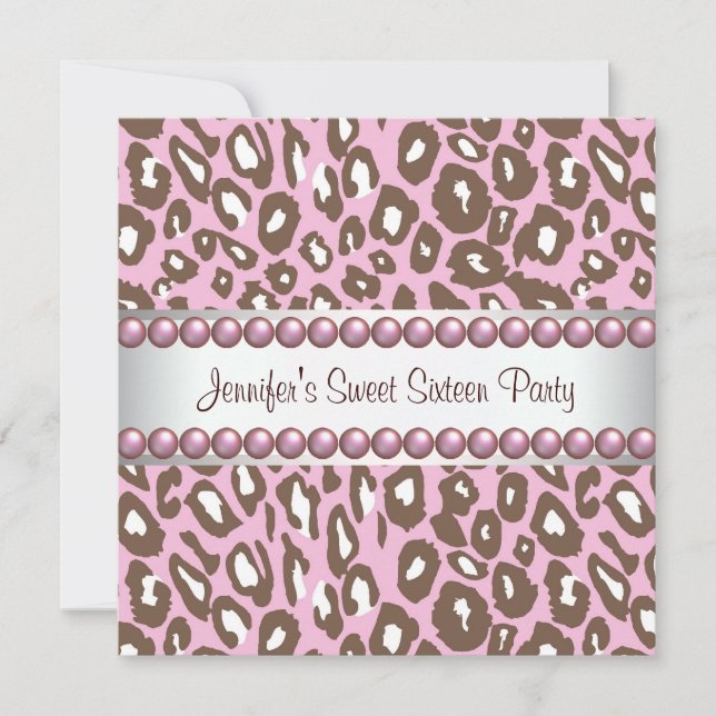 Pink Brown Leopard Sweet 16 Party Invitation (Front)