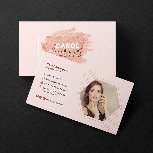 Pink Brown Makeup Artist Lashes Brows Photo Salon Business Card (Creator Uploaded)
