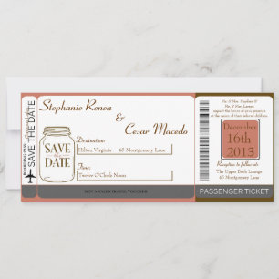 Pink/Brown Mason Boarding Pass Wedding Invitation