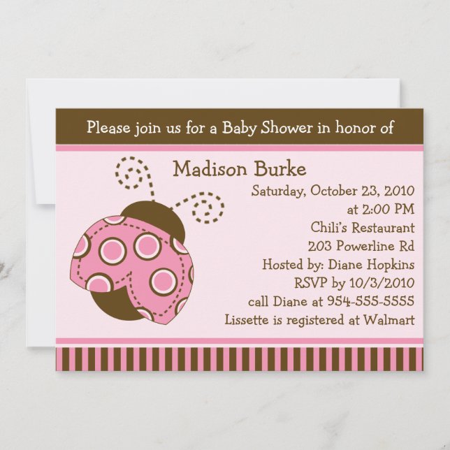 Pink & Brown Mod Ladybug Baby Shower Invitation (Front)