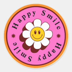 Pink Brown Modern Bold Illustrated Happy Smile Classic Round Sticker