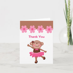 Pink & Brown Monkey Dancing in Tutu Girl Thank You Card