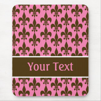 Pink Brown Personalised Fleur de Lis Mouse Pad