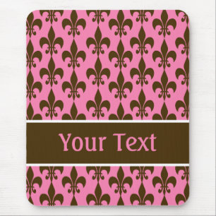 Pink Brown Personalised Fleur de Lis Mousepad