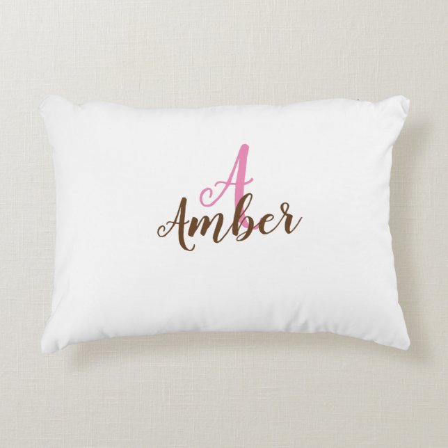 Pink Brown Personalised Name Initial Decorative Cushion (Front)