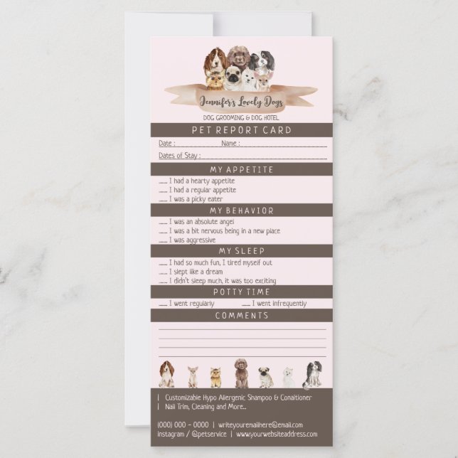 Pink Brown Pet Report Boarding Dog Grooming (Front)
