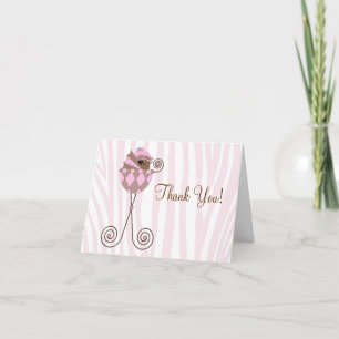 Pink Brown Pink Zebra Baby Shower Thank You Cards