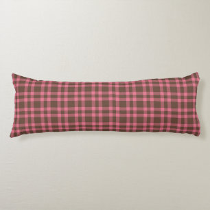 Pink Brown Plaid Pattern Body Cushion
