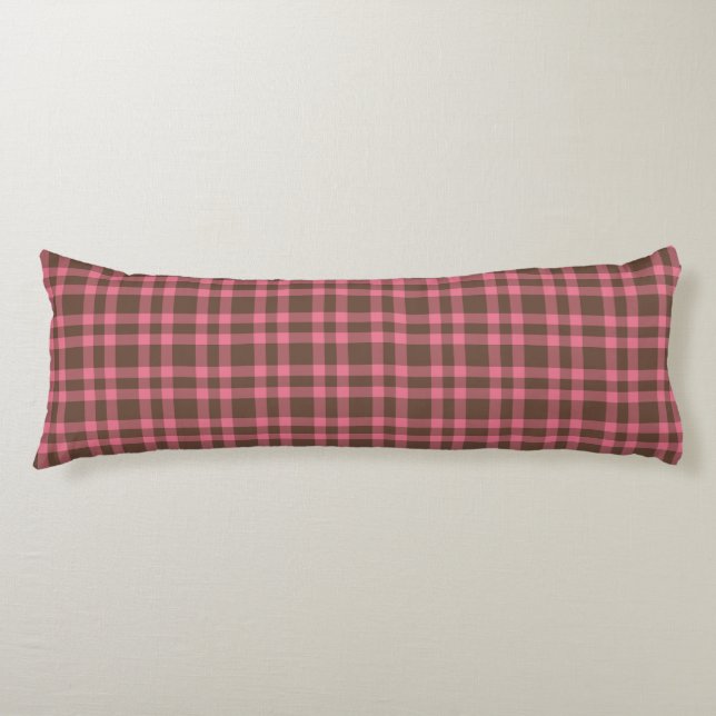 Pink Brown Plaid Pattern Body Cushion (Front)