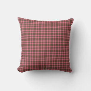 Pink Brown Plaid Pattern Cushion