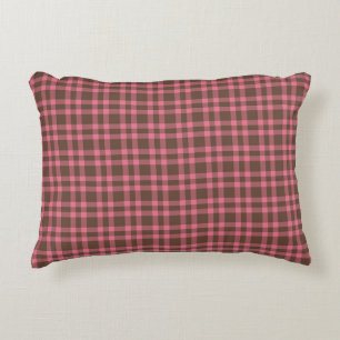 Pink Brown Plaid Pattern Decorative Cushion