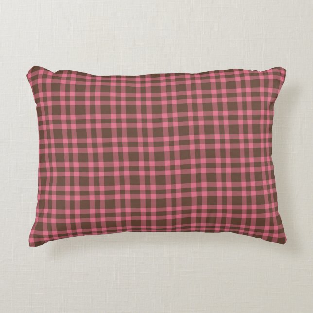 Pink Brown Plaid Pattern Decorative Cushion (Front)