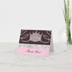 Pink Brown Princess Thank You Cards