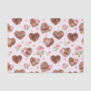 Pink Brown Roses Floral Hearts Bridal Shower Tissue Paper