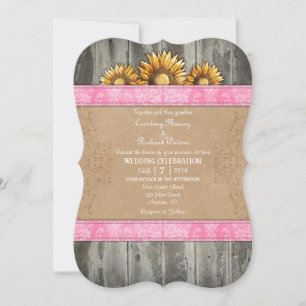Pink Brown Rustic Sunflower Wedding Invite